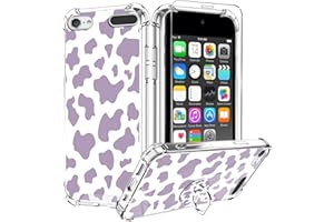 KANGHAR iPod Touch 7/6/5 Case, Cute Cow Print with Screen Protector,Kickstand Ring Holder Soft TPU Bumper Shockproof Cover for iPod Touch 5th/6th/7th Generation-Purple