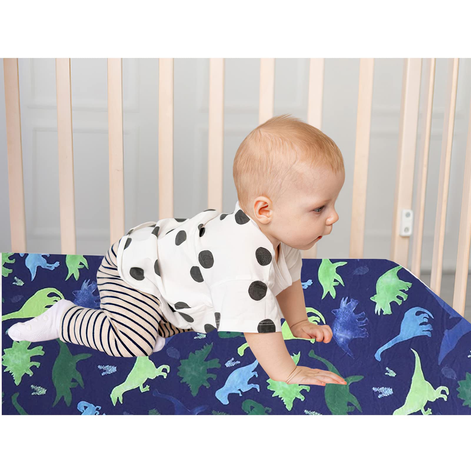 TANOFAR Boy Crib Sheet Blue Nursery Bed Dinosaur Sheets for Baby Toddler Mattress Stretchy and Soft Premium Crib Sheets