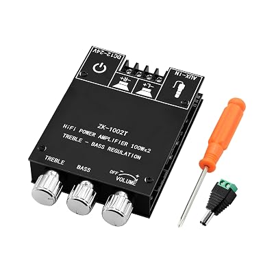 ZK-1002T 100W+100W Bluetooth Amplifier Board with Treble and Bass Control, 2.0 Channel Stereo Audio Mini Power Amplifier Board, TPA3116D2 Chip DC 9-24V, BT and AUX Inputs for DIY Wireless Speakers