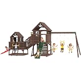 Albott Wooden Swing Set for Kids with Double Towers | 14-in-1 Playhouse, 2 Wave Slides, Swings, Climbing Wall, Ladder, Backyard Playground, Ages 3&ndash;8, 170"D &times; 287"W &times; 117"H