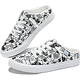 Obtaom Women Canvas Mules Memory Foam Clipper Fashion Sneakers Comfortable Slip-On Mule Backless Holiday Shoes
