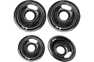 SANYCASA Black Stove Drip Pans for Electric Stove - Compatible for Whirlpool Electric Range Stove Top Drip Bowls - Thicken Enamel Drip Pans Set Includes 2 6" W10196406 and 2 8" W10196405 Drip Bowls