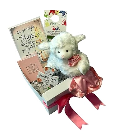 Amazon.com: El juego de regalo de bautizo para bebé incluye cordero, cruz de cuna y biblia de bebé con caja, lazo y tarjeta completa, Rosado: Baby