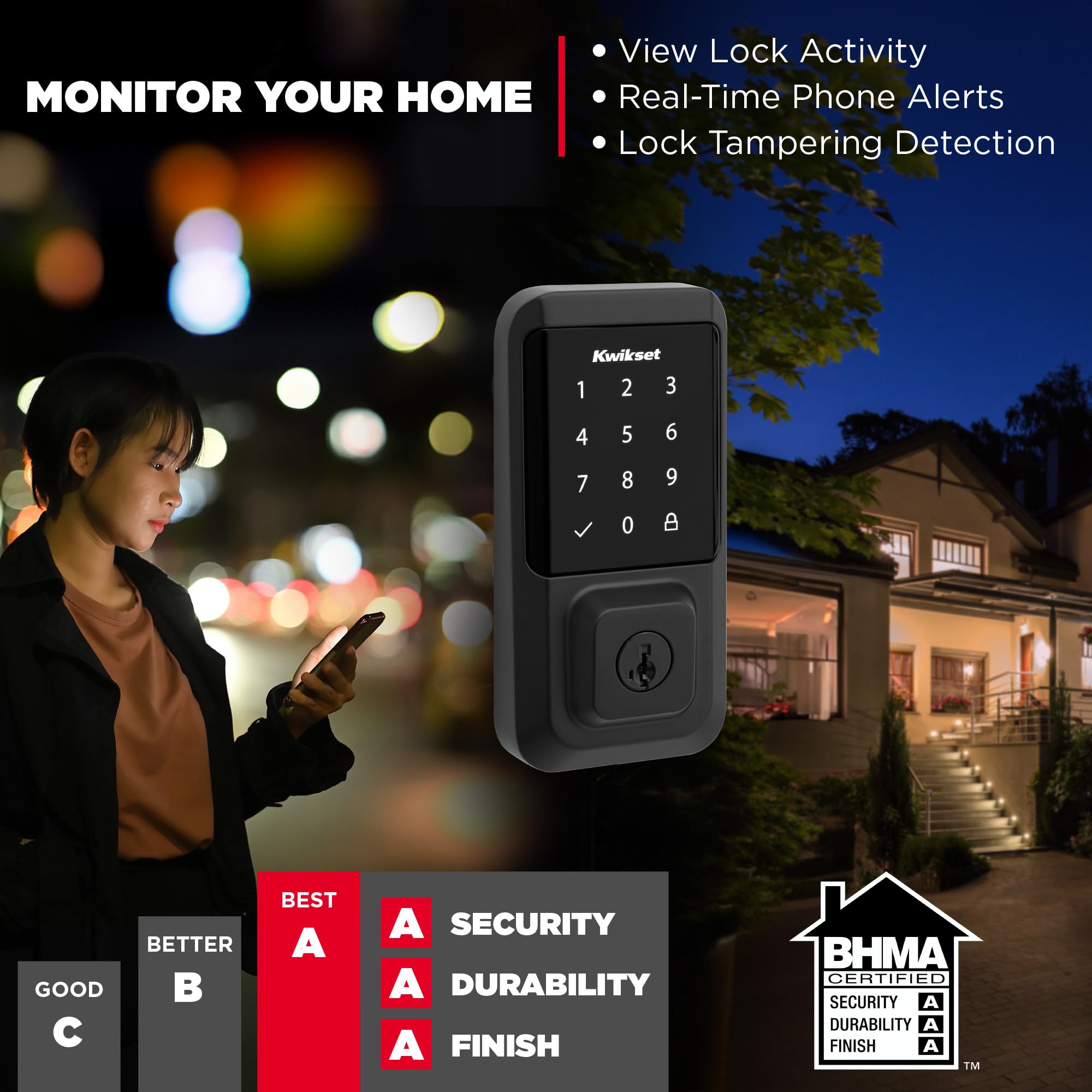 Kwikset Halo Wi-Fi Smart Lock, Keyless Entry Front Door Touchscreen Deadbolt, Matte Black Finish, Grade AAA Certified, UL Listed, Easy Install No Hub, App Control - View 6