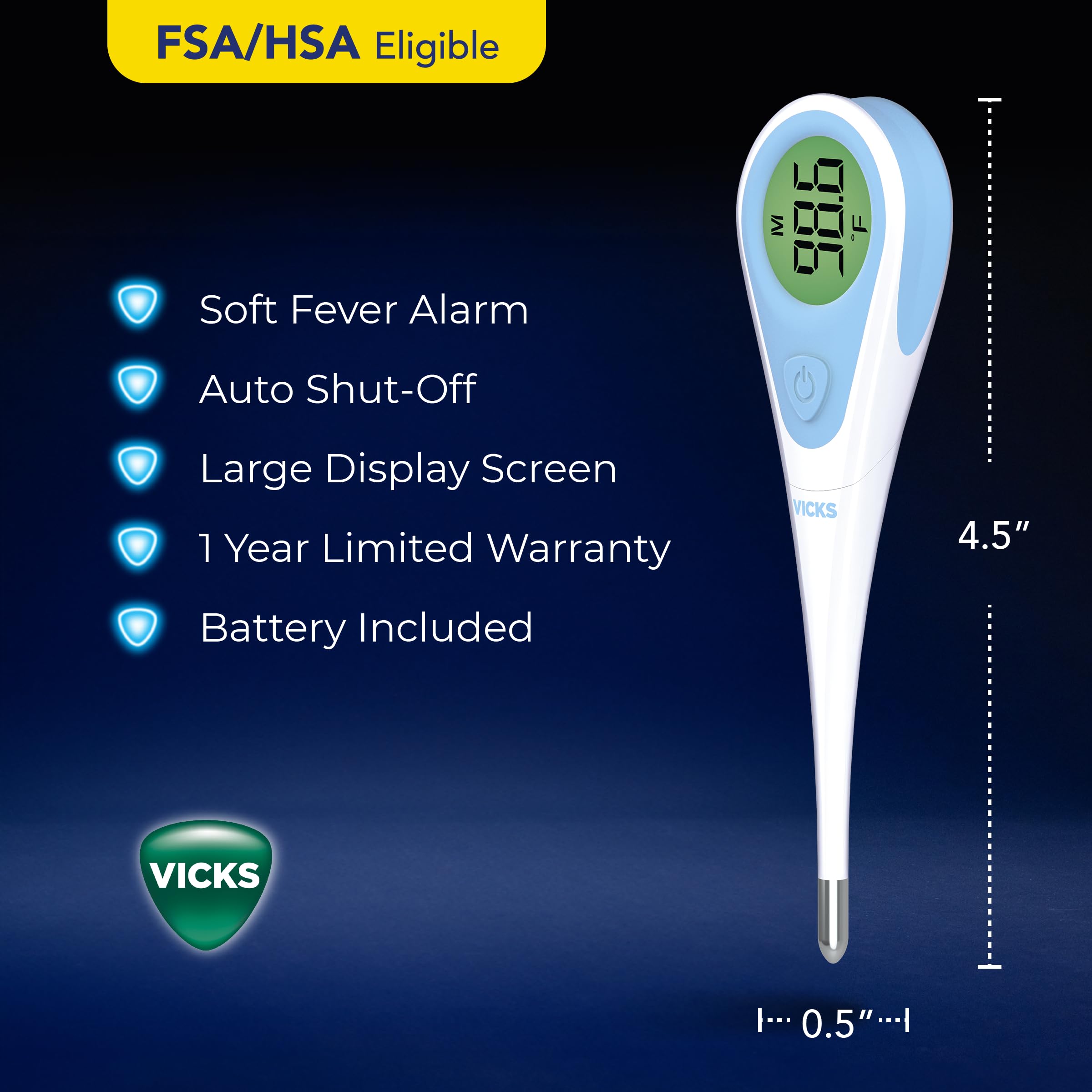 Vicks SpeedRead Digital Thermometer for Baby, Kids & Adults, Color-Coded Readings, Oral, Baby Rectal Thermometer or Under The Arm, Water Resistant