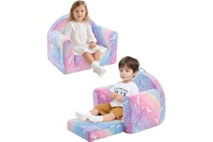 MeMoreCool Folding Toddler Chair, Comfy Plush Fold Out Kids Couch Sofa, Convertible Kid Sofa Bed, Flip Out Baby Recliner Foldable Children Sofa for Toddlers 1-4 Girls Boys, Unicorn