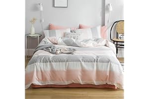 HighBuy Kids Stripe Duvet Cover Twin 100% Cotton Bedding Comforter Cover Set White Pink Gray Gingham Bedding Twin for Boys Girls Modem Bedding Sets 3 Pieces Twin Quilt Cover Set with 2 Pillow Shams