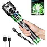WdtPro Rechargeable LED Flashlights High Lumens, Super Bright 90000LM Rechargeable Flashlight with LCD Display, 5 Modes & Waterproof Powerful 10000mAh 30H Flashlight for Camping Emergency Green