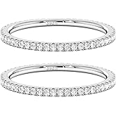 VISDIV 2mm 925 Sterling Silver Rings Gold Engagement Wedding Bands Eternity Cubic Zirconia Simulated Diamond 2pairs Stackable Ring for Women Size 5-10