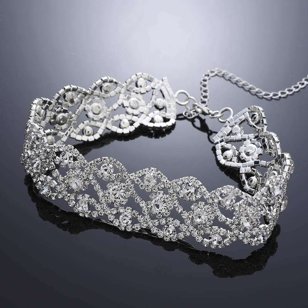 Jakawin Rhinestone Choker Necklace Jewelry Adjustable Collar Necklaces Silver Chokers for Women and Girls NK126 (Silver): Clothing
