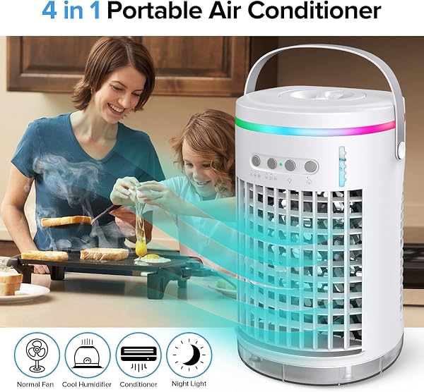 PORTABLE AIR CONDITIONER,3-IN-1 EVAPORATIVE PERSONAL MINI AIR COOLING FAN WITH REMOTE,1400ML WATER TANK,NIGHT LIGHT,3 SPEED HUMIDIFY 1-4H TIMER AIR COOLER FAN (UPGRADE)