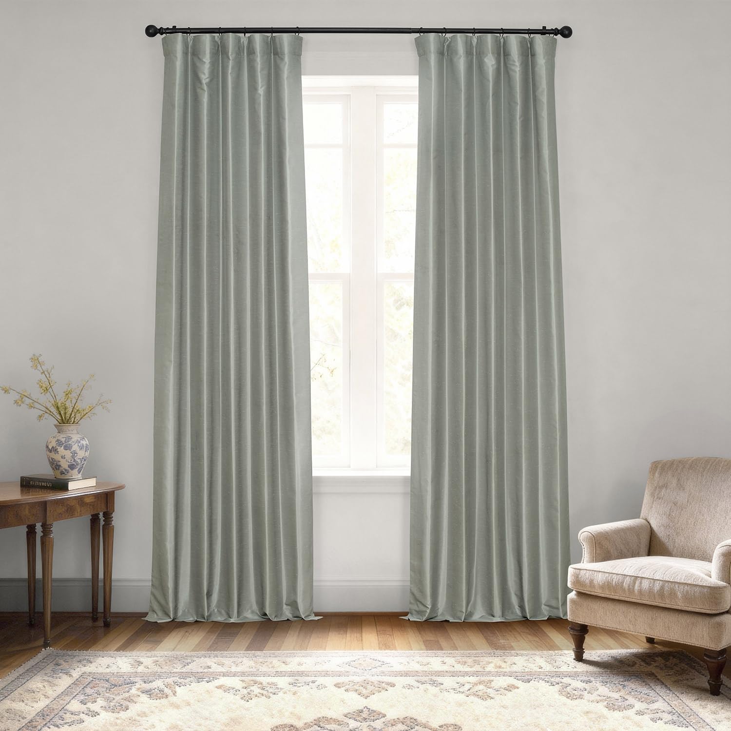 HPD Half Price Drapes Room Darkening Curtains for Bedroom Vintage Textured Faux Dupioni Silk Curtains for Living Room (1 Panel), 50 X 120, Silver Image