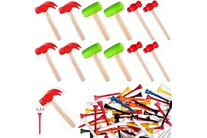HAIABEI 12Pcs Hammer Toys with 100Pcs Small Wooden Hammer Simulation Fake Hammer Maintenance Tools,Toy Hammer Plastic Toddler Claw Hammer Portable Toys Pretend Play Fake Mallet Hammer for Boys Girls