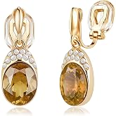 EVEVIC Austrian Crystal Oval Drop Clip On Earrings for Women | 14K Gold-Plated Finish, Soft Silicone Pads, Comfortable Clip-On Fit, Pierced Or Non-Pierced Ears, Gift Box Included