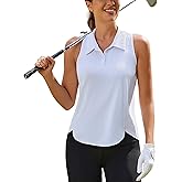 PINSPARK Polo Shirts for Women Sun Protection Golf Tank Tops Collared Tennis Shirt Quick Dry Sleeveless Running Top,White XXL