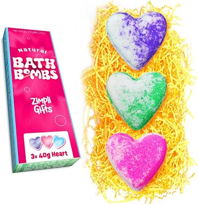 ZIMPLI 3 x UK Made Love Heart Bath Bombs Gift Set Vegan Cruelty Free