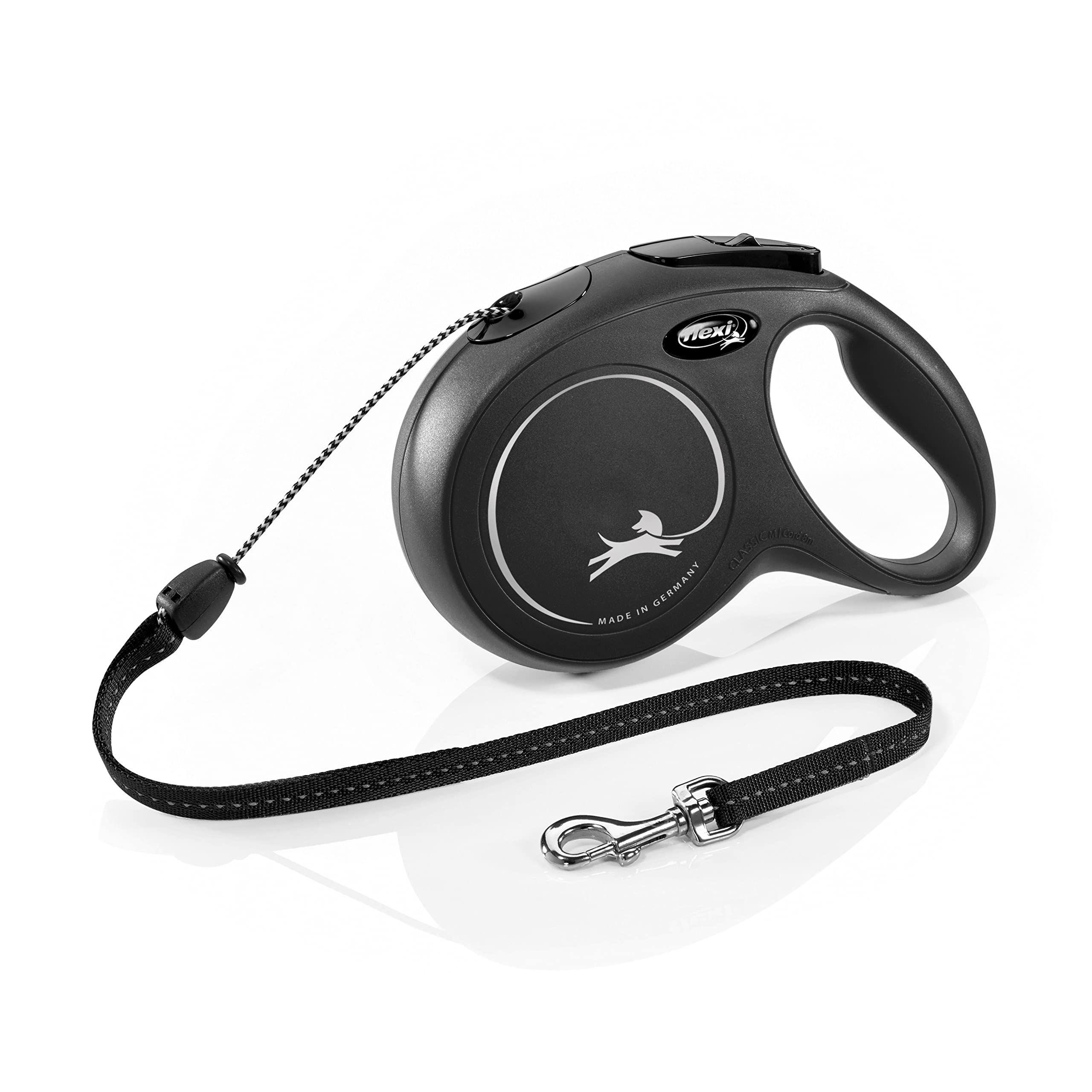 flexi New Classic Cord Black Retractable Dog Lead Medium 20kg - 8m (26ft)