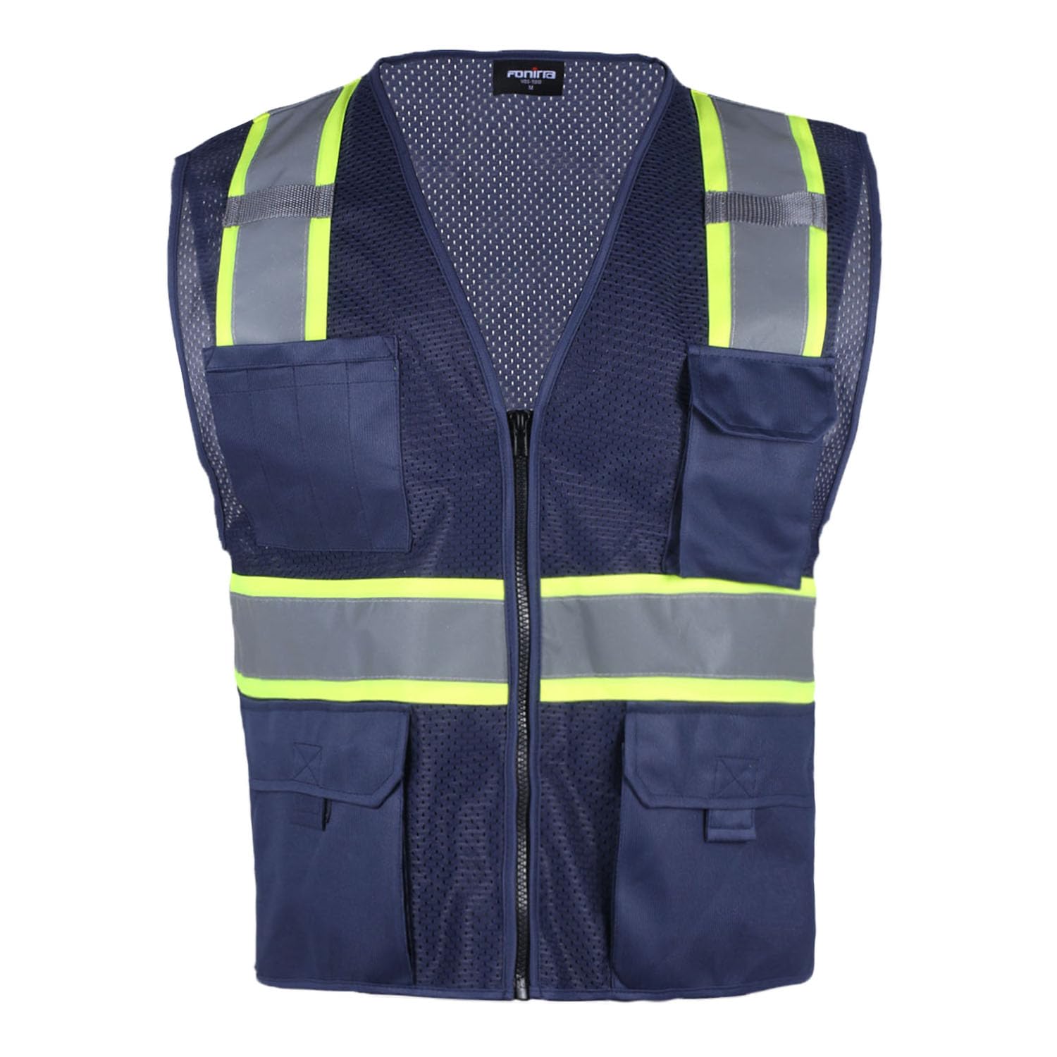 Photo 1 of FONIRRA Safety Vest for Men High Visibility Reflective Construction Work Vest ANSI Class 2 with Pockets and Zipper(Navy,XL)