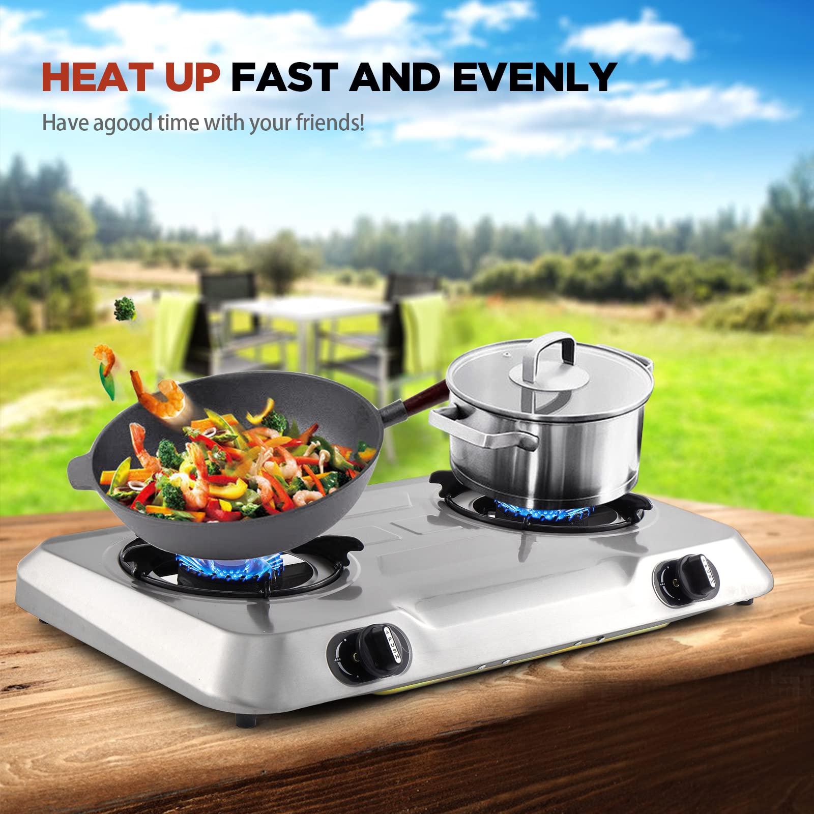 Propane Stove 2 Burner Gas Stove,Portable Stainless Steel Stove,Auto Ignition Camping Dual LPG for RV, Apartment, Outdoor
