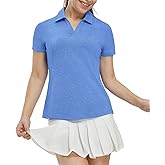 BASUDAM Women's Golf Shirts V-Neck Short Sleeve Collared Tennis Polo T-Shirts Quick Dry