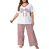NANYUAYA Plus Size Women’s Pajama Sets, Soft Loungewear V Neck Short Sleeve Carpri Pant with Pockets Sleepwear PJs 1X-5X