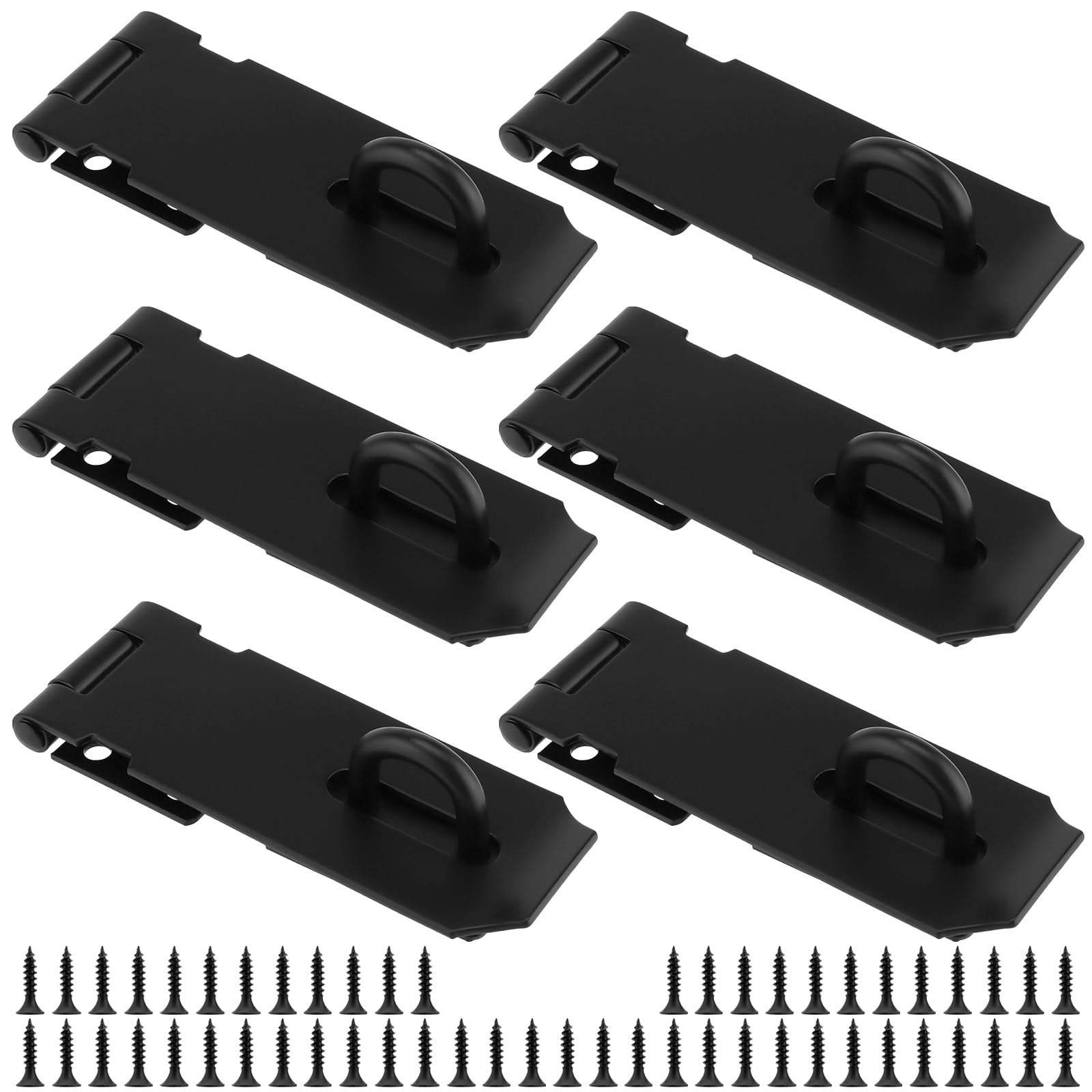 FUNSUEI 6 PCS 4 Inch Black Padlock Hasp, Shed Door Latch Hasp, Heavy Duty Door Clasp Lock with Screws, Stainless Steel Staple Latch for Shed, Garage, Window, Cabinet