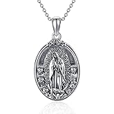 YAFEINI Virgen De Guadalupe Necklace 925 Sterling Silver Mother Mary Necklace Virgencita Jewelry Thanksgiving Day Gifts for Women