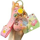 Rertnocnf Cute Kawaii Floating Fruit Sheep Character Cloud Design Backpack Car Key Pendant Kids Girls Women Handbag Wallet Clear Acrylic Glitter Liquid Keychain Pink