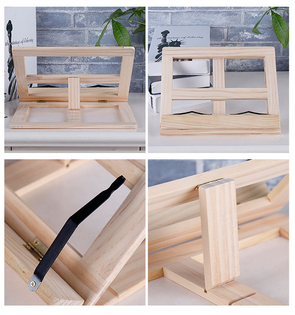 Desktop Wood Bookstand - Adjustable Foldable Tray and Page Paper Clips-Cookbook Reading Desk Portable Sturdy Lightweight Book Holder Great for Cook Book, Studies, Tablet, Ipad and Laptop