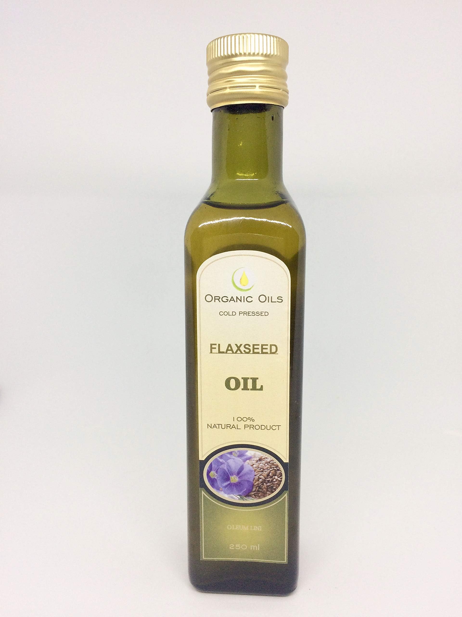 Flaxseed Oil 100% Natural Cold Pressed 250 ml / 9 oz Glass Bottle
