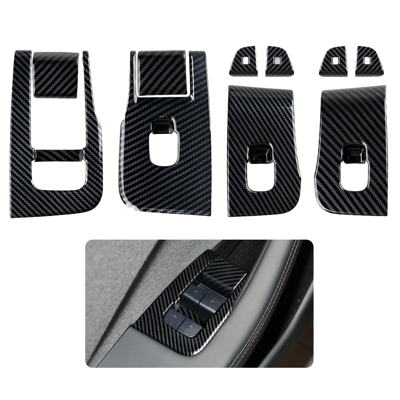 Photo 1 of 10PCS Car Window Lift Panel Cover Trim Carbon Color ABS Decal for Tesla Model 3 Highland Refresh Version 2024 2025 2026 Accessories