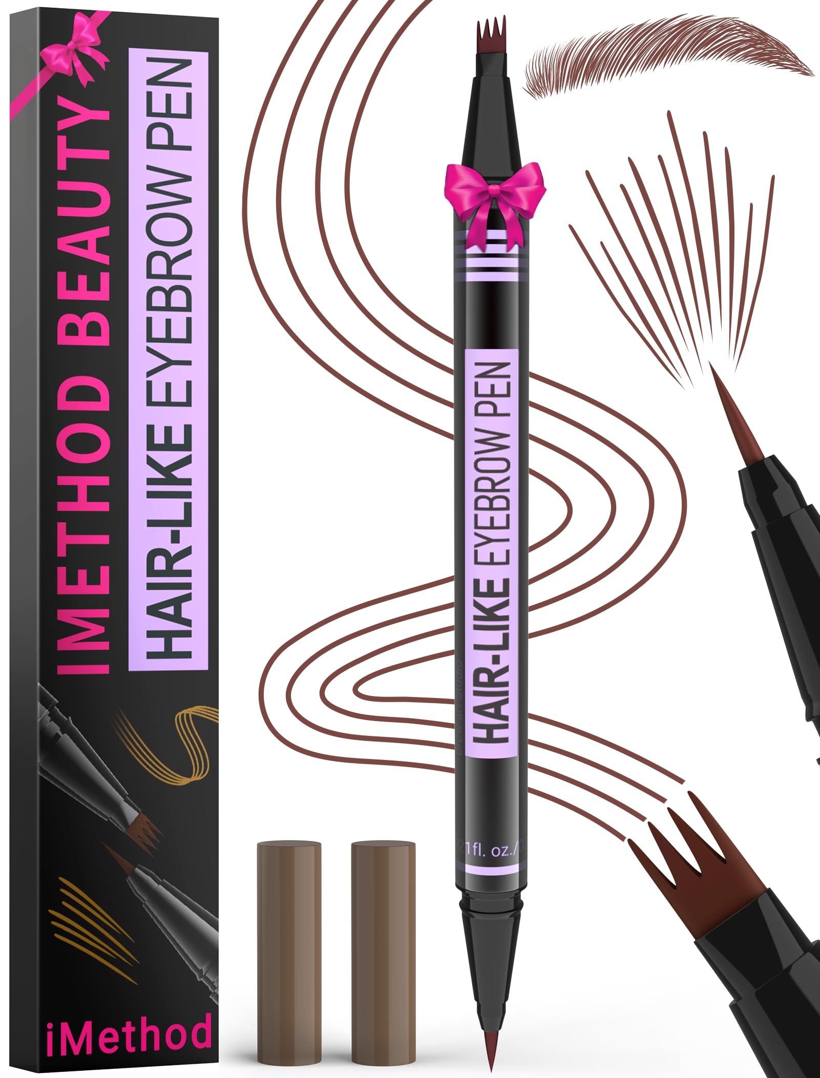 iMethod Eyebrow Pen - Eyebrow Pencil Magic 2-in-1 Eye Brow Pencils for Women with 4-Fork-Tip & Precise Brush-Tip Create Natural Hair-Like Brows, Last All Day, Microblading Eyebrow Pen, Reddish Brown