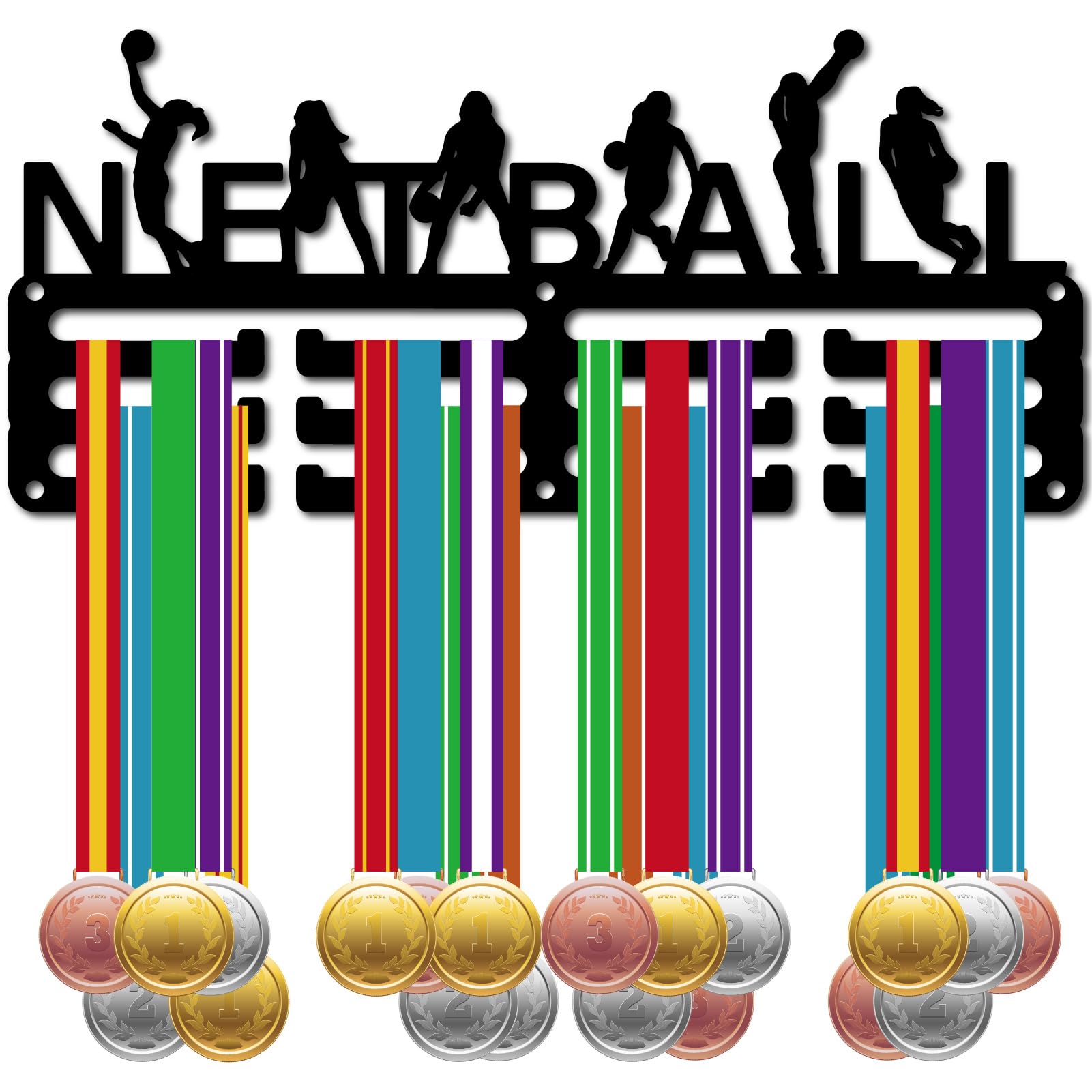 CREATCABIN Netball Medal Holder Display Basketball Medal Hanger Sports Rack Small Frame Slamball Medal Hooks Organizer for Wall Mount Hanging Medals Badges Hockey Gymnastics Medalist 11.4 x 5.1Inch