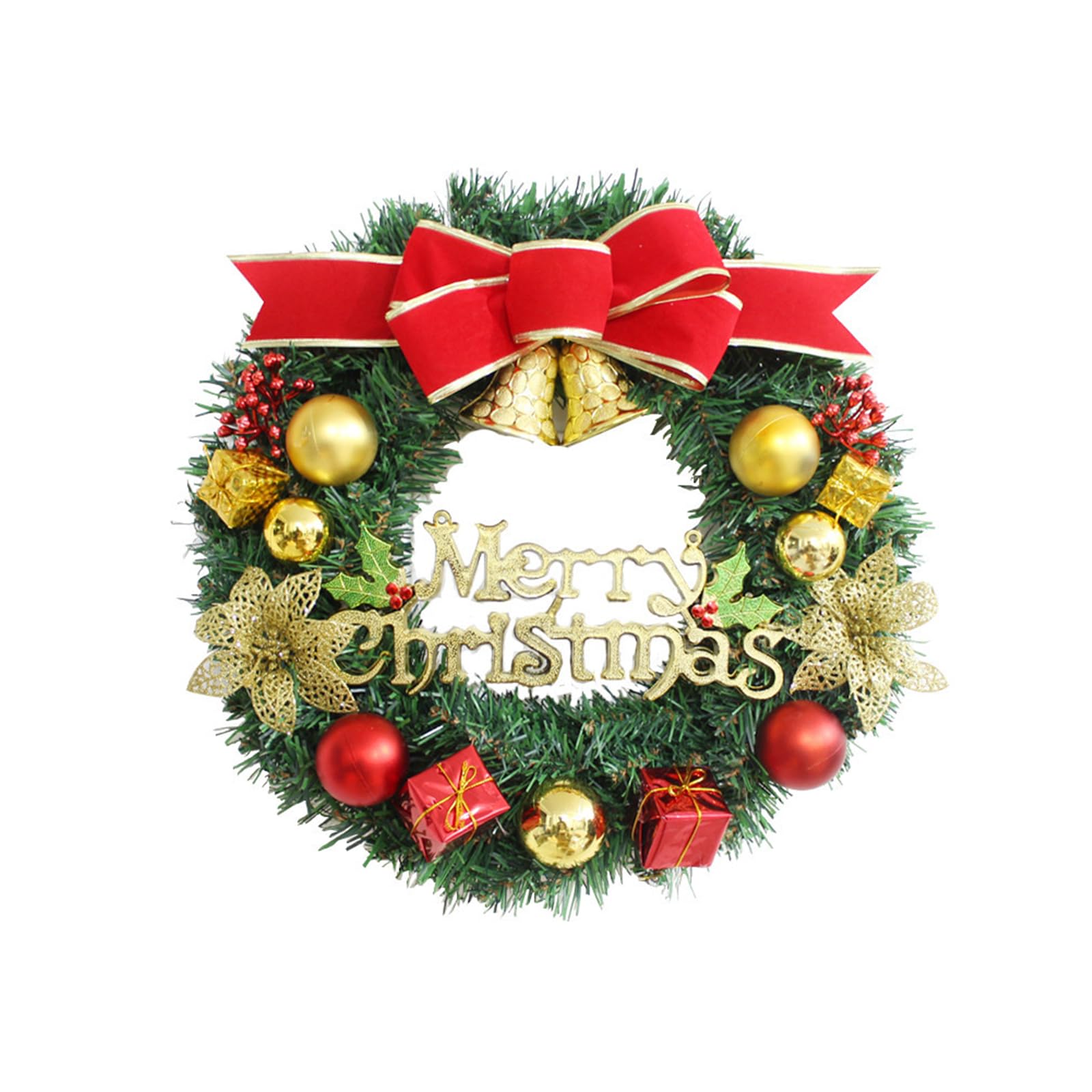 Hanwin Christmas Wreath - 30CM Plastic Wreath for Front Door - Xmas Decorations (Green Red)