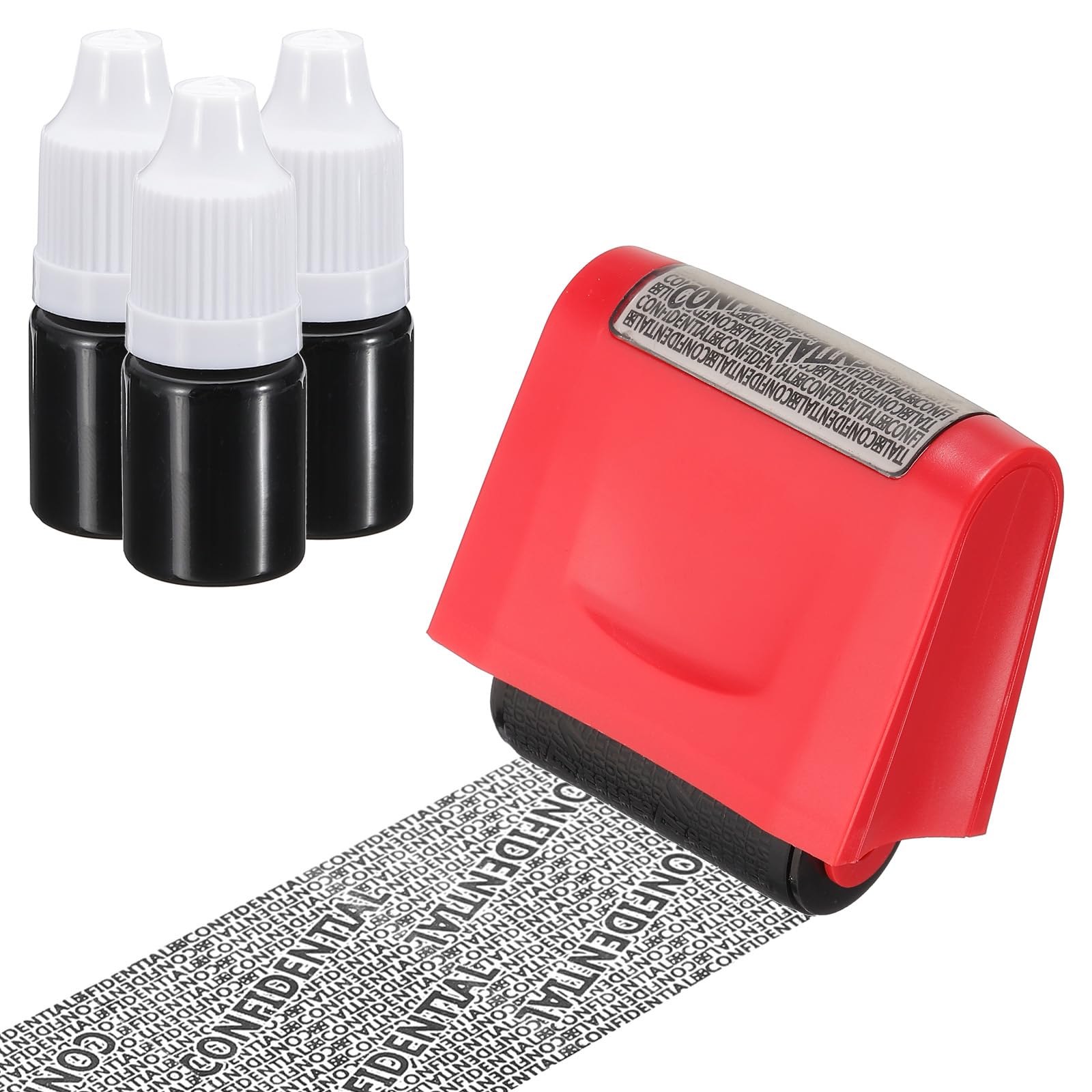 PATIKIL Identity Theft Protection Roller Stamp, 1.7" Confidential Roller Stamp Privacy ID Police Stamp Roller for Security ID Address with 3Pcs Refills, Red