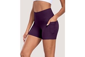 Womens Biker Shorts with Pockets, 5" High Waisted Tummy Control Soft Athletic Workout Gym Yoga Shorts