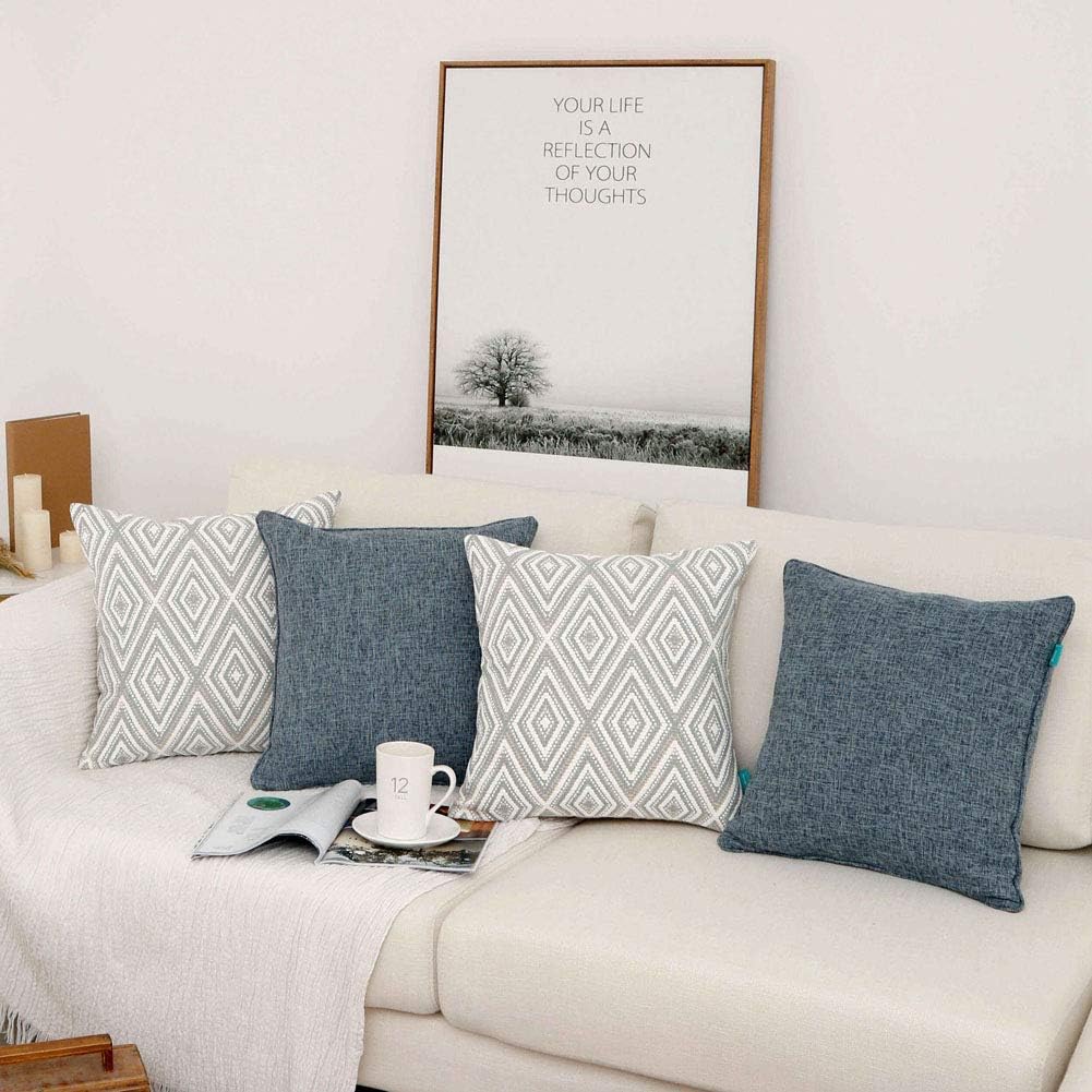 HPUK Set of 4 Decorative Throw Pillow Covers Geometric Design Cushion Pillowcases for Couch Sofa Bed Car, 17"x17", Blue: Home & Kitchen