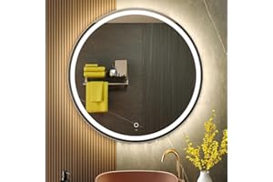 KWW 32 Inch Large Modern LED Round Bathroom Vanity Mirror, Color Temperature Adjustable, Anti-Fog Dimmable Lights, Easy to Install, Wall Mounted Makeup Mirror with Smart Touch Button