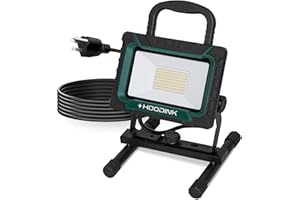 HOODINK 55W LED Work Light 6000LM Outdoor Flood Light IP65 Waterproof Anti-Slip Handle Rotatable Portable Work Light with Stand for Garage, Workshop, Construction Site, 13.12FT Cable, AST8355