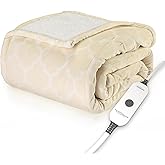 Sunbeam Royal Mink Sherpa Champagne Lattice Heated Personal Throw / Blanket, Cozy-Warm, Adjustable Heat Settings