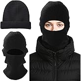 2 in 1 Balaclava Ski Mask Beanie, Winter Warm Knit Hat for Men Women, Foldable Polyester Trendy Beanie, Full Face Cover for Skiing, Cycling, Hiking, Cold Weather Outdoor Headwear Black