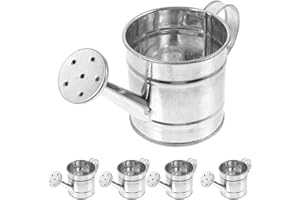 Lurrose 5pcs Mini Iron Watering Cans Set, Galvanized Metal Small Watering Pots for Miniature Garden Decor