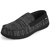Garonne Men's Moccasin Slippers with Memory Foam for Indoor/Outdoor, Breathable Knit House Shoes with Nonslip Rubber Sole