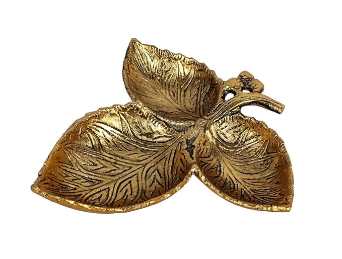 PRINCE HOME DECOR & GIFTS Aluminum Decorative Dry Fruit Tray (15 x 15 x 4 cm, Golden)