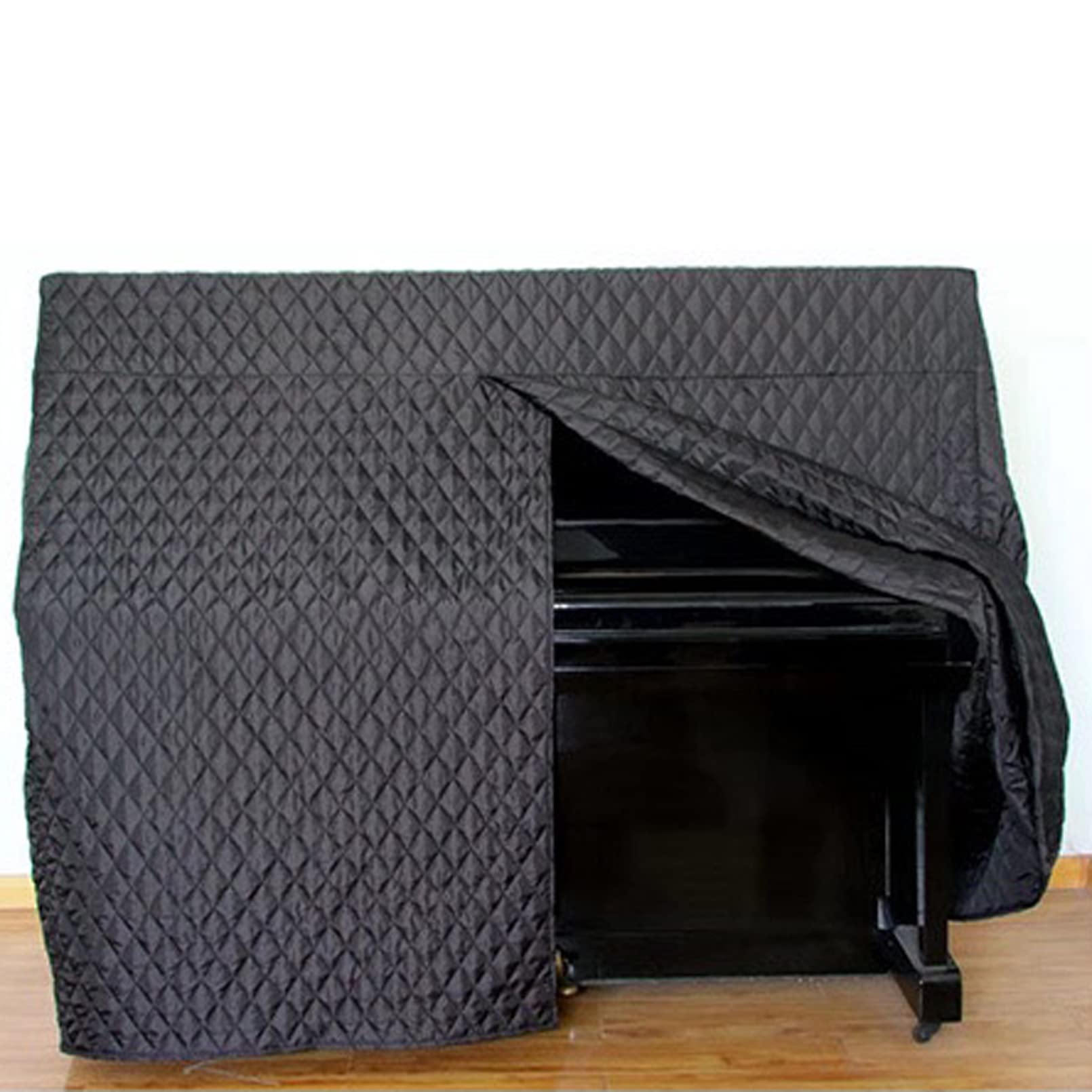 Cutfouwe Vertical Piano Cover, Full Piano Cover, Quilted Black Nylon Thicken Water Resistant Piano Accessories Decoration(Black),155x35x125cm