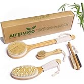 AIFEIVICO Dry Brushing Body Brush, Natural Boar Bristle Dry Brush, Bamboo Exfoliating Body, Face, Foot, Long Handle Back Scrubber Brush, Meridian Pressure for Lymphatic, Cellulite