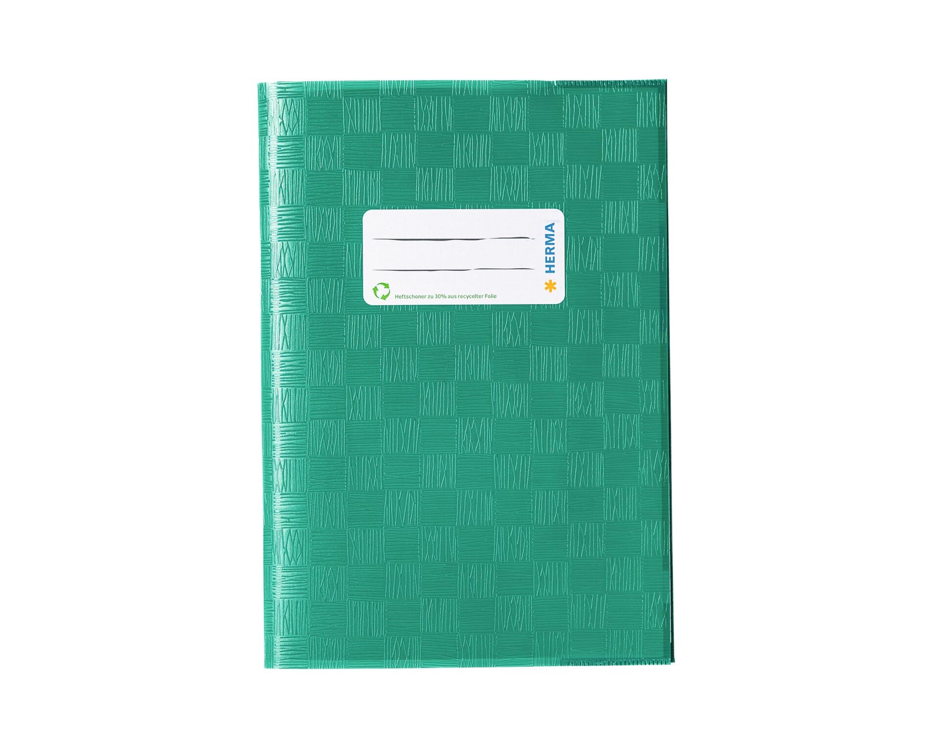HERMA 7425 Notebook Covers A5 Raffia Green, Pack of 25, Book Covers with Label & Raffia Structure Made of Durable & Wipe-Clean Polypropylene Film, Notebook Cover Set for School Notebooks, Coloured