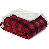 Eddie Bauer - Throw Blanket, Ultra-Soft Sherpa & Reversible Plaid Bedding, Throw Blanket for Couch or Bed (Red Check, 50" x 60")