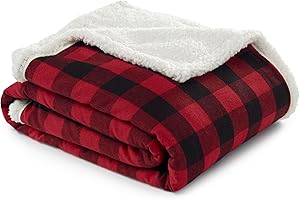 Eddie Bauer - Throw Blanket, Ultra-Soft Sherpa & Reversible Plaid Bedding, Throw Blanket for Couch or Bed (Red Check, 50" x 60")