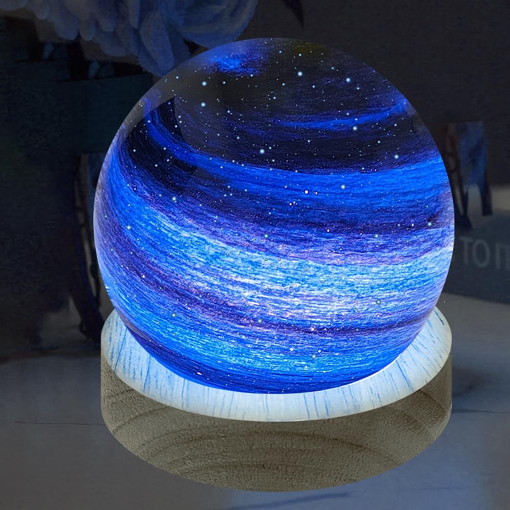 ALEENFOON Handmade Blown Glass Ball Table Lamp 3D Mood Night Light Astronomy Ornament 16 Colors Dimmable USB Powered Planet Light with Remote Control 8CM (Starry Sky)